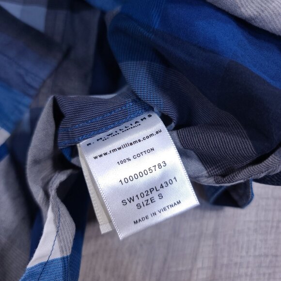 RM Williams Mens Western Button Up Shirt Size Small Blue Plaid Cotton Top - Picture 6 of 6